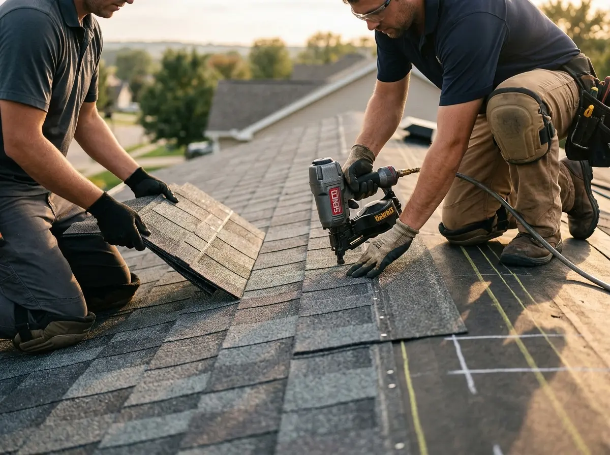 Professional roofer working on a residential roof in Arroyo Grande
